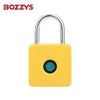 A yellow fingerprint pad lock with a silver key ring, used for touch-to-unlock security.