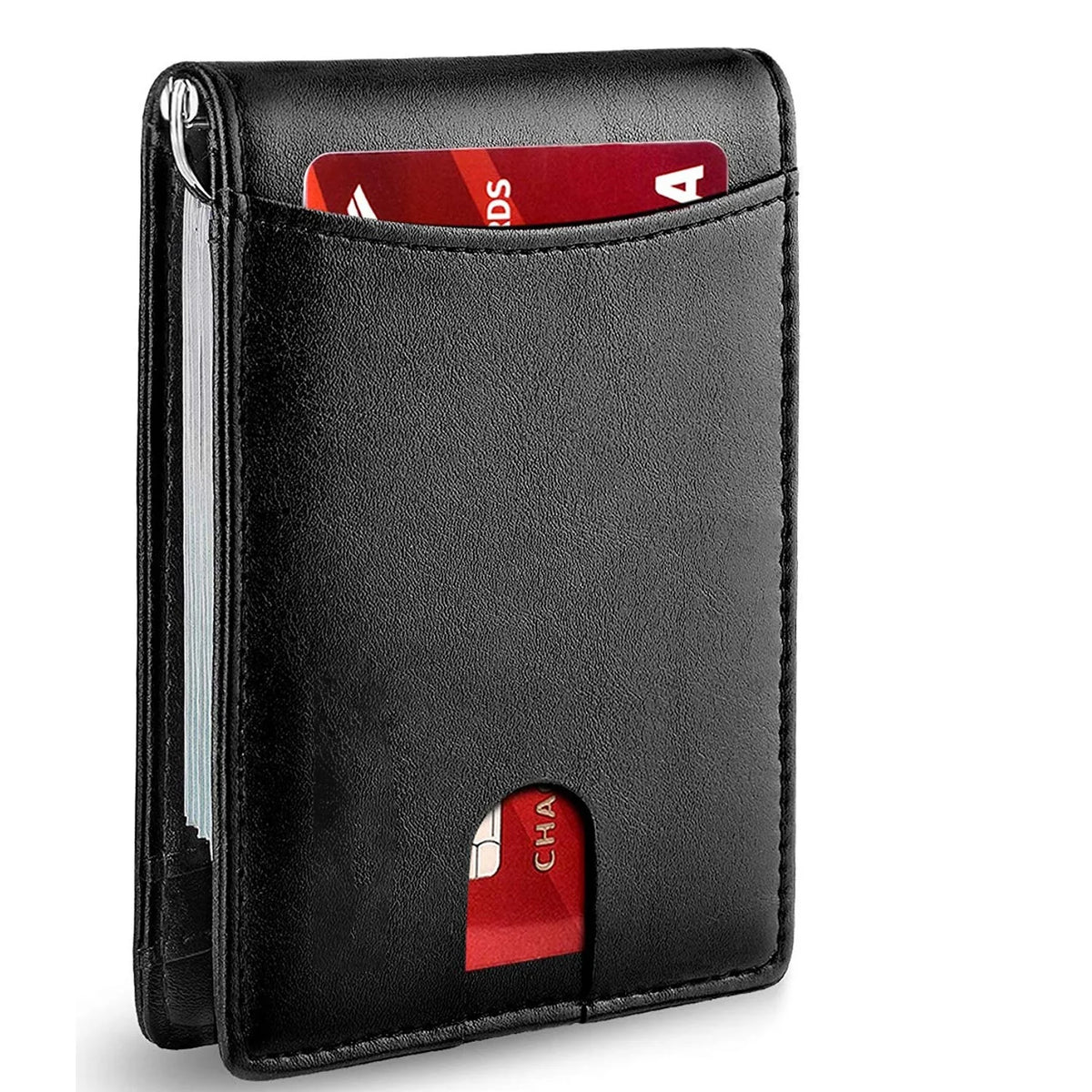 Slim Leather RFID Blocking Wallet with Money Clip