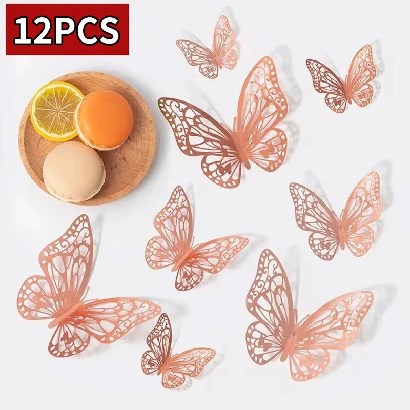 3D Rose Gold Butterfly Wall Decals for Home Decor