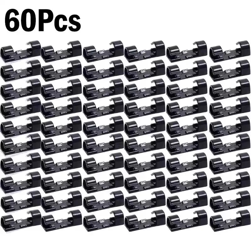 60 pieces of black self-adhesive cable clips for wire management