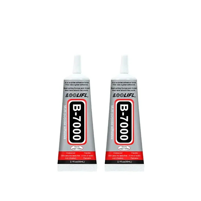 A bottle of B-7000 multi-purpose adhesive glue with a fine tip applicator.