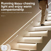 LED light strips with a running meteor chasing effect installed on a modern staircase.