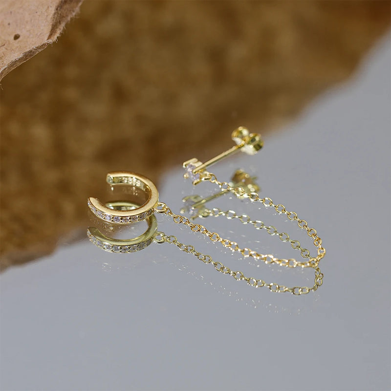 Aretes de Plata de Ley 925 con CZ y Borla de Cadena