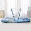 Foldable baby mosquito net with mattress and pillow in blue and white
