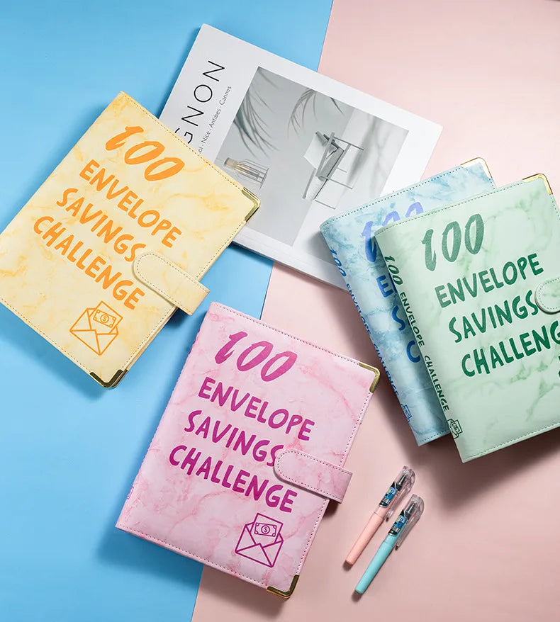 Marble A5 Savings Challenge Binder with 100 Cash Envelopes