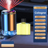 A rechargeable car aroma diffuser and essential oil bottle with a digital display and colorful ambient light