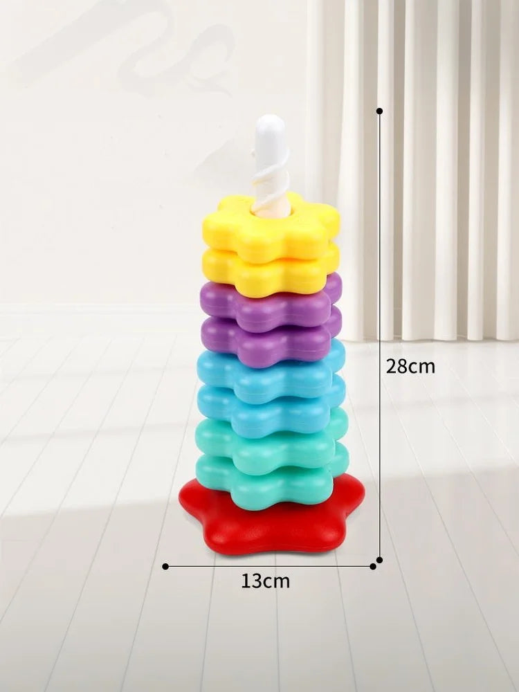 Montessori Rainbow Stacking Tower with Spinning Rings