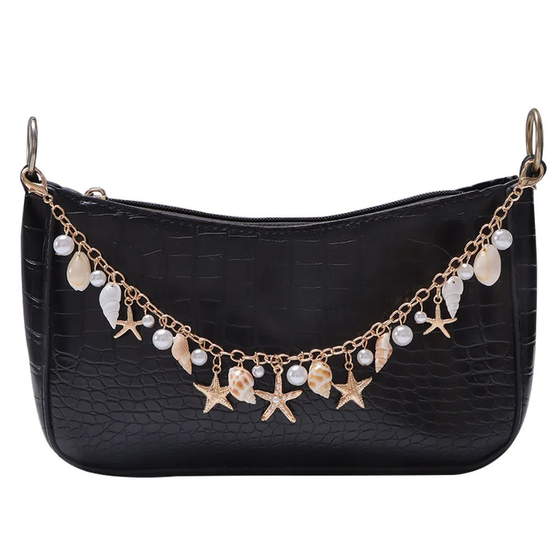 Starfish & Pearl Bag Charm with Metal Chain