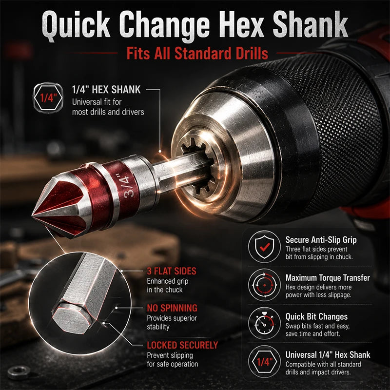 Self-Centering Countersink Drill Bit Set with Pilot Hole