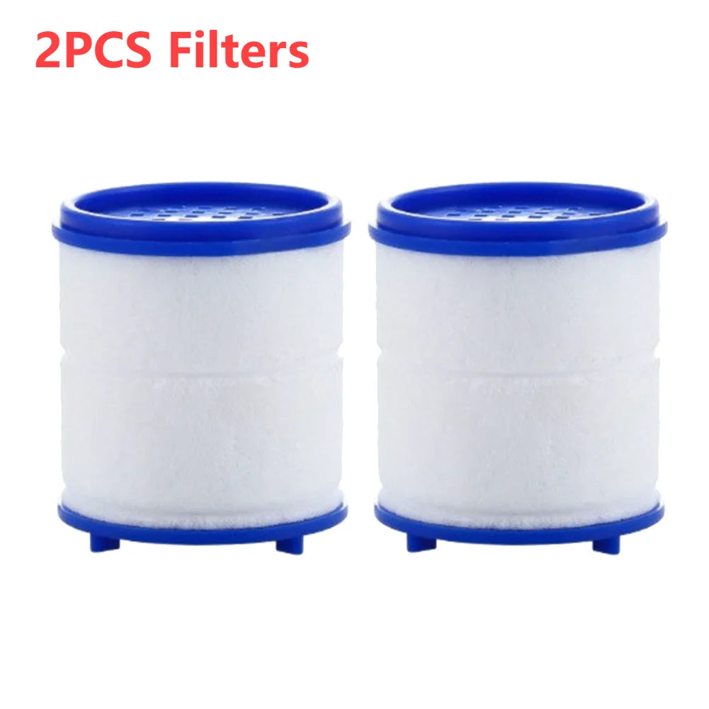 Two blue and white foam filters for faucet water purification