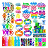 A collection of sensory fidget toys and stickers in various colors and shapes for kids