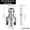 A silver thread restorer tool with a hexagonal body and a cylindrical shaft, shown in a side view.