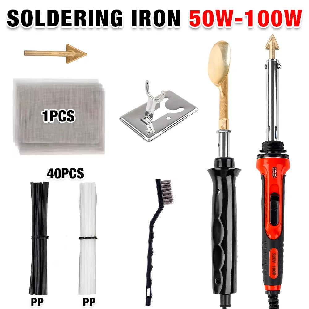A set of soldering irons and tools including a soldering iron, pliers, and various tips for repair work.