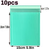 A sheet of light green padded bubble mailer, 15cm by 4cm, packaged in a 10-piece set.