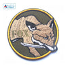 Embroidered patch featuring a fox head with a hook and loop backing.