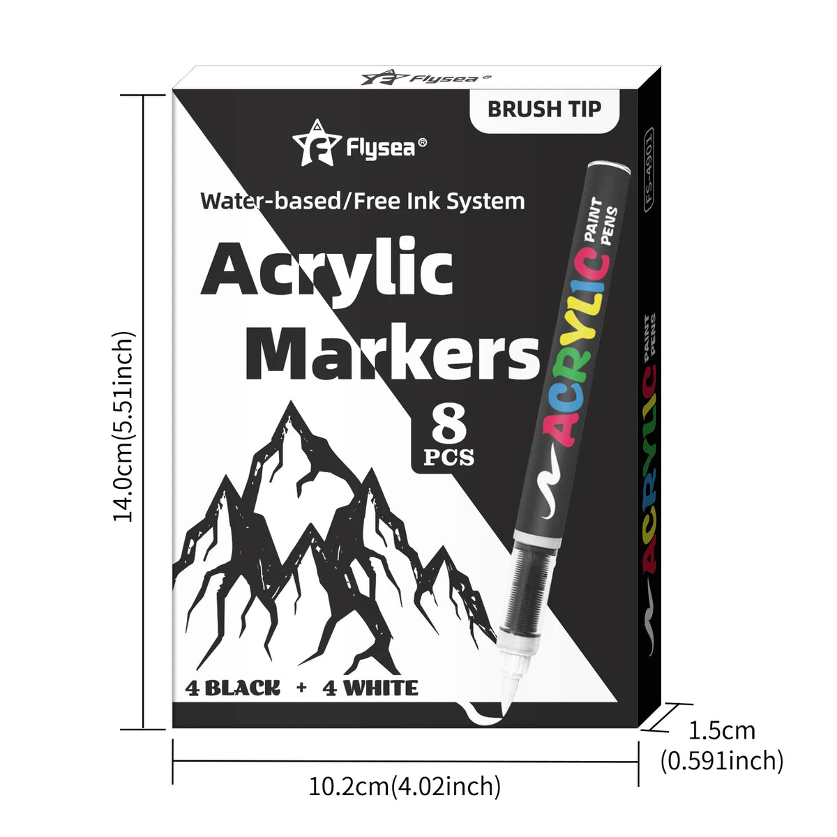 Un paquet de 8 marqueurs acryliques, dont 4 stylos de peinture noirs et 4 blancs.