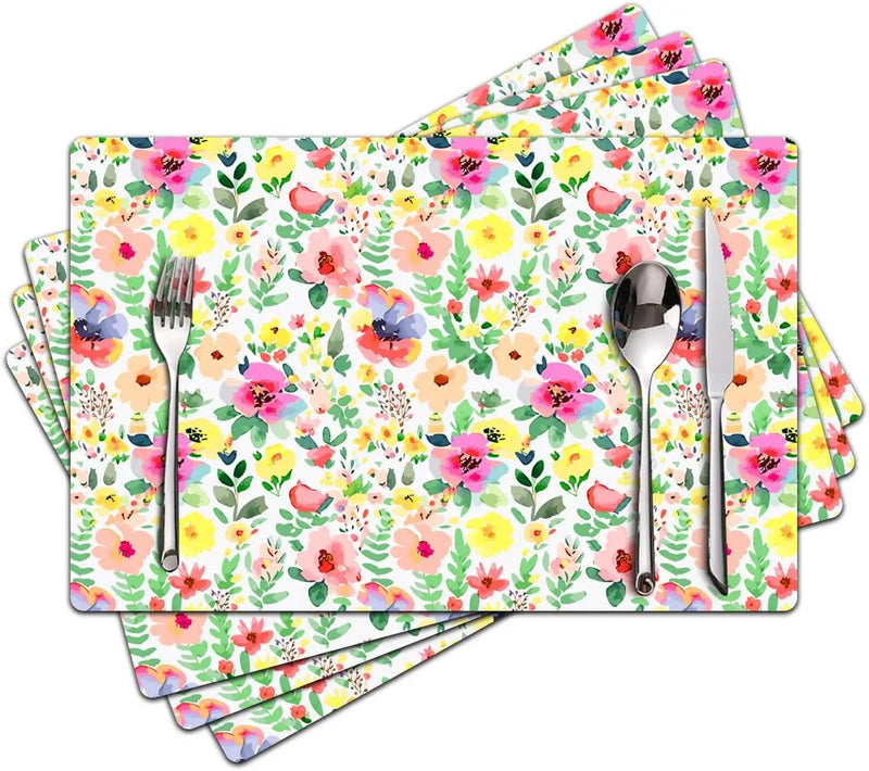 Floral Linen Placemats for Dining Table
