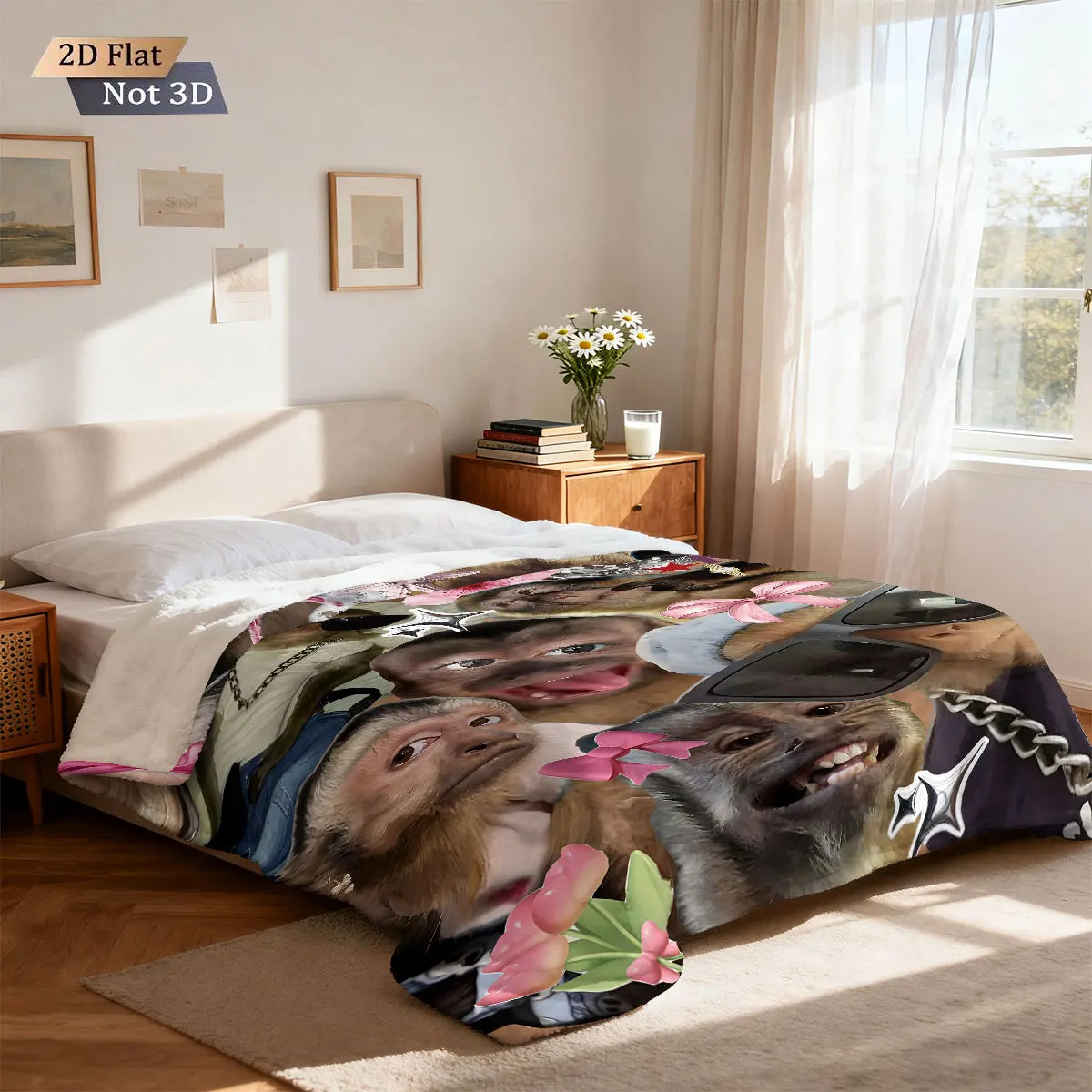 Funny Monkey Print Flannel Blanket – Soft & Cozy Throw