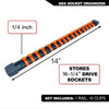 ABS socket organizer rail set featuring 1/4 inch drive sockets and clips