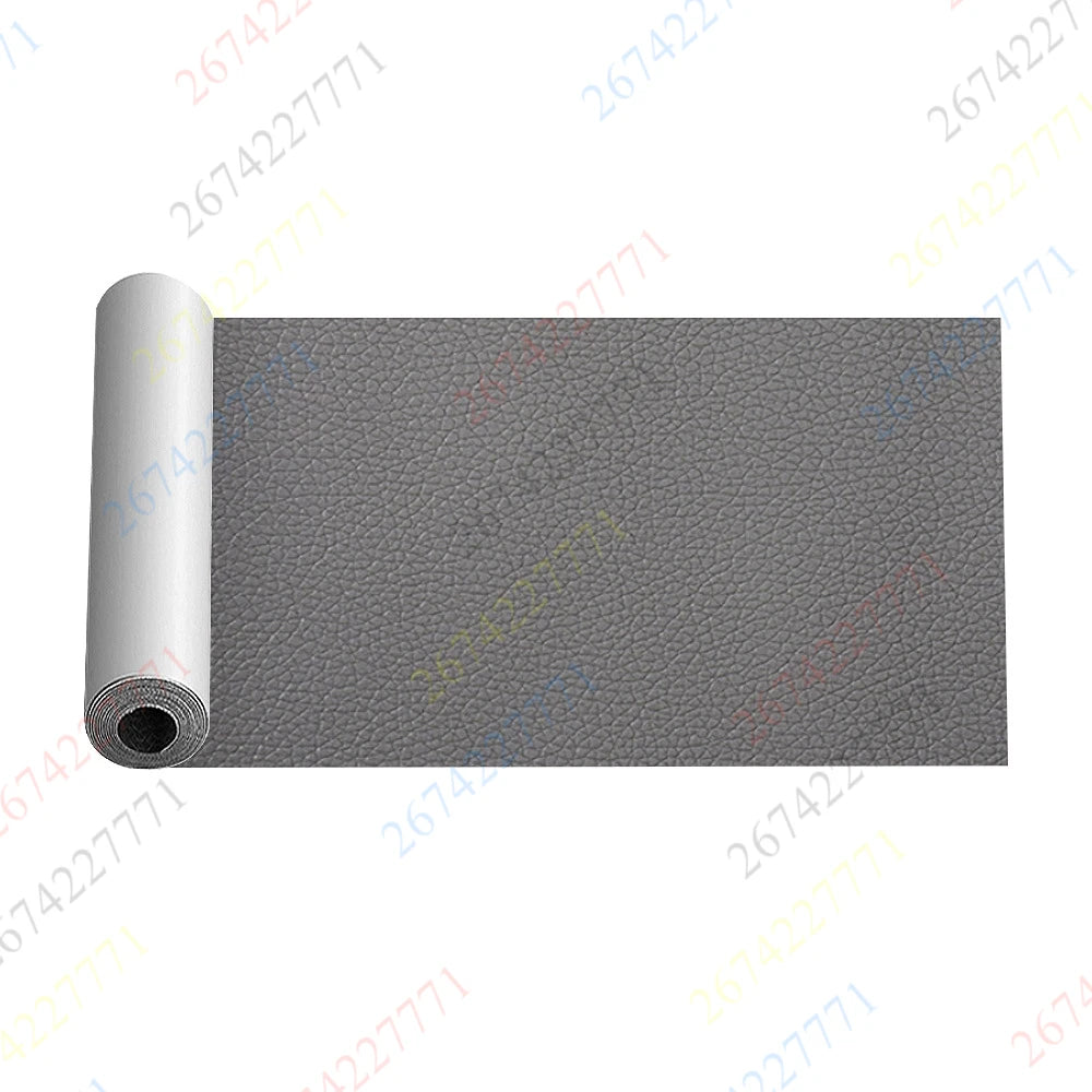Roll of gray self-adhesive faux leather repair tape for furniture and accessories