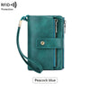 Vintage RFID-Blocking Triple-Fold Wallet with Double Zipper