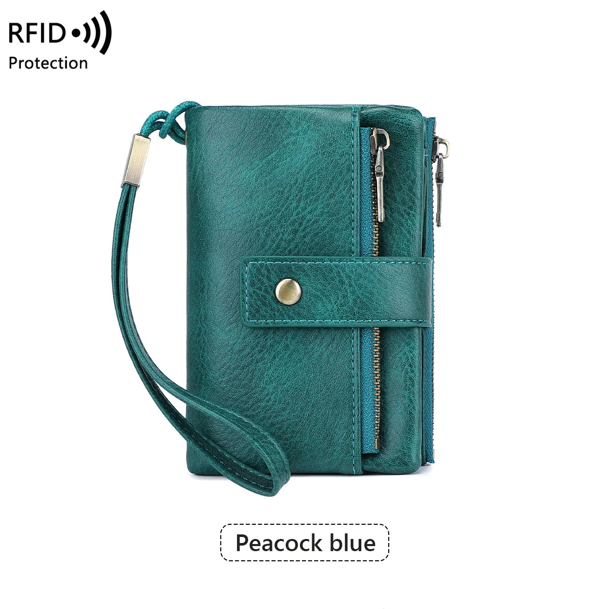 Vintage RFID-Blocking Triple-Fold Wallet with Double Zipper