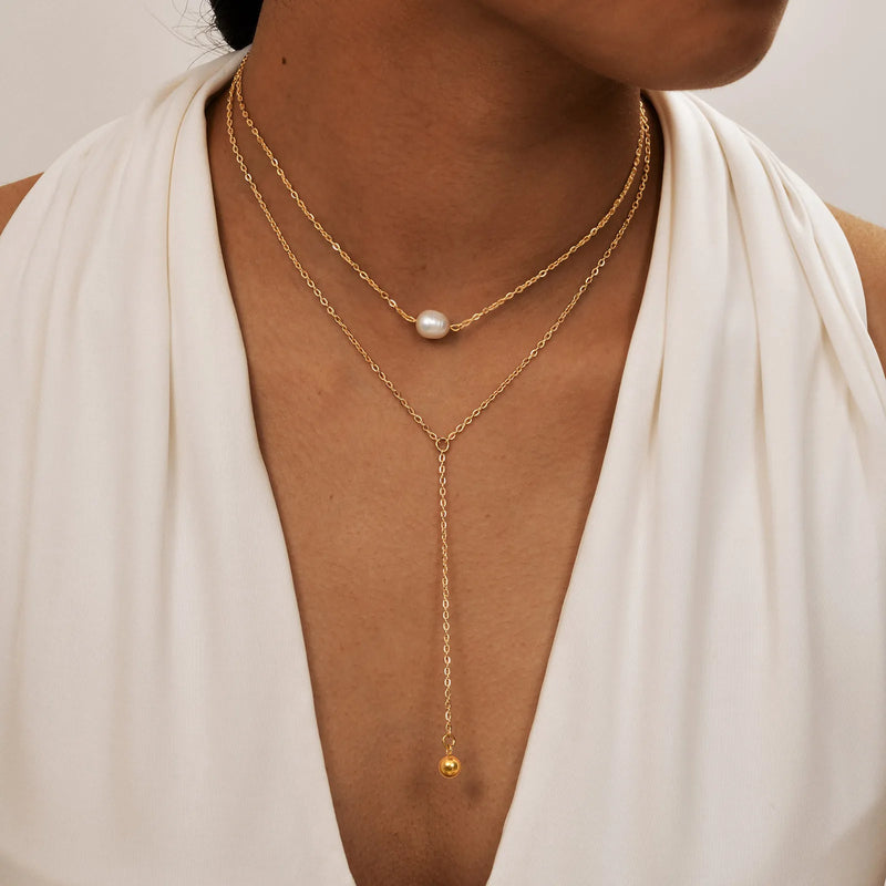 Y-Lariat Layered Gold Necklace