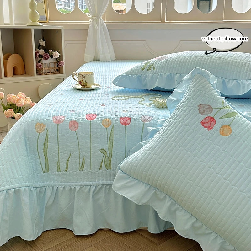 Embroidered Tulip Coverlet Set with Pillow Shams
