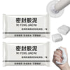 White moldable waterproof sealing clay for AC holes, pipes, and wall gaps shown in packaging and application.