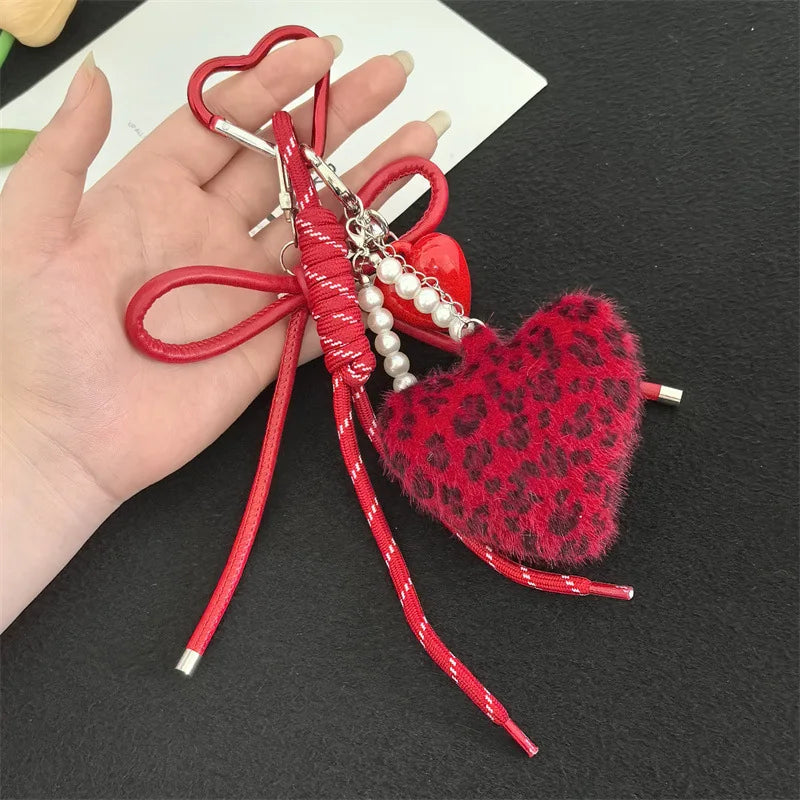 Leopard Print Plush Keychain with Woven Rope