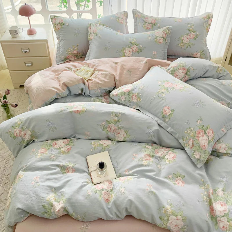 Floral Print 100% Cotton Duvet Cover Set with Two Pillow Shams