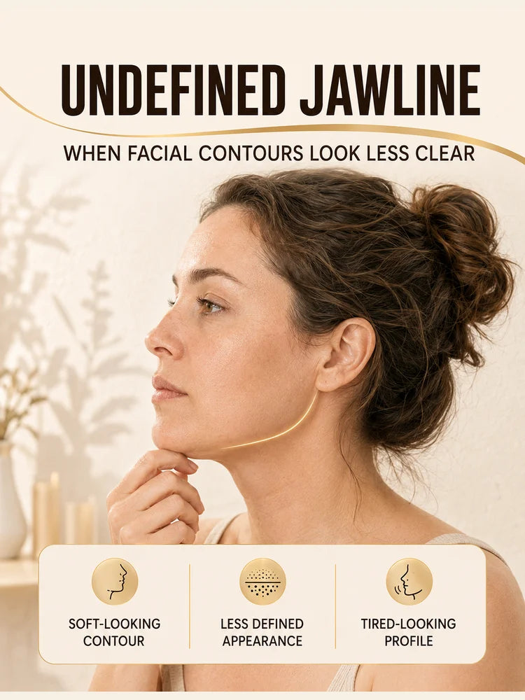 A woman's profile shows facial contours, illustrating the undefined jawline when facial contours look less clear.