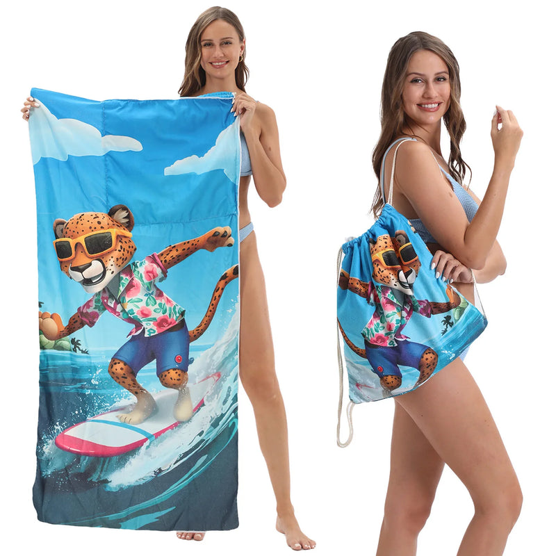 2-in-1 Microfiber Quick-Dry Beach Towel with Foldable Backpack & Storage Bag