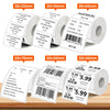 Rolls of thermal label paper in various sizes 30x20mm to 50x70mm for self-adhesive labeling
