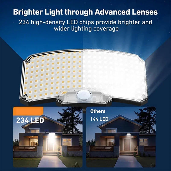 A bright LED wall light illuminates a house exterior at night, demonstrating wider lighting coverage.