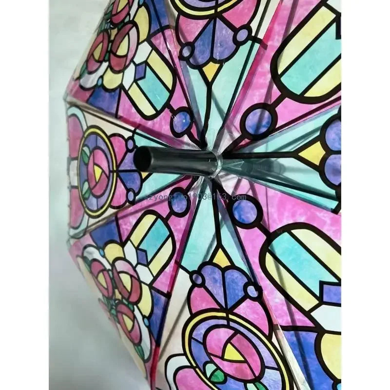 Stained Glass Arch Umbrella with Wind-Resistant Frame