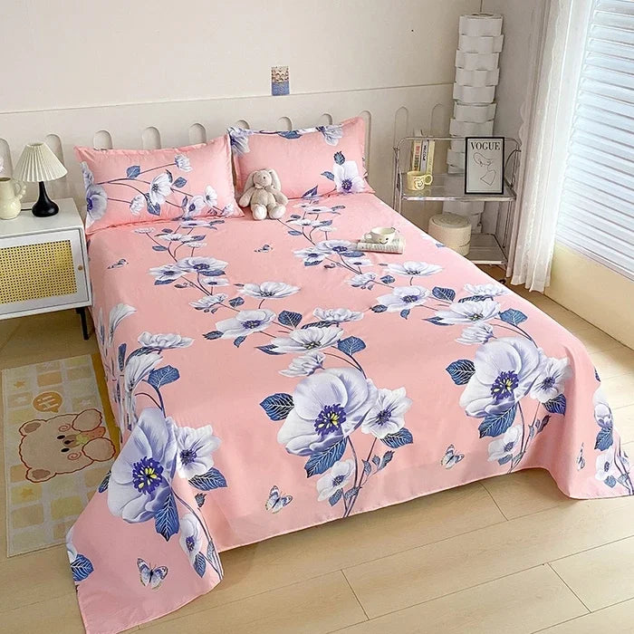 Red Floral Printed Flat Bed Sheet – Soft & Breathable