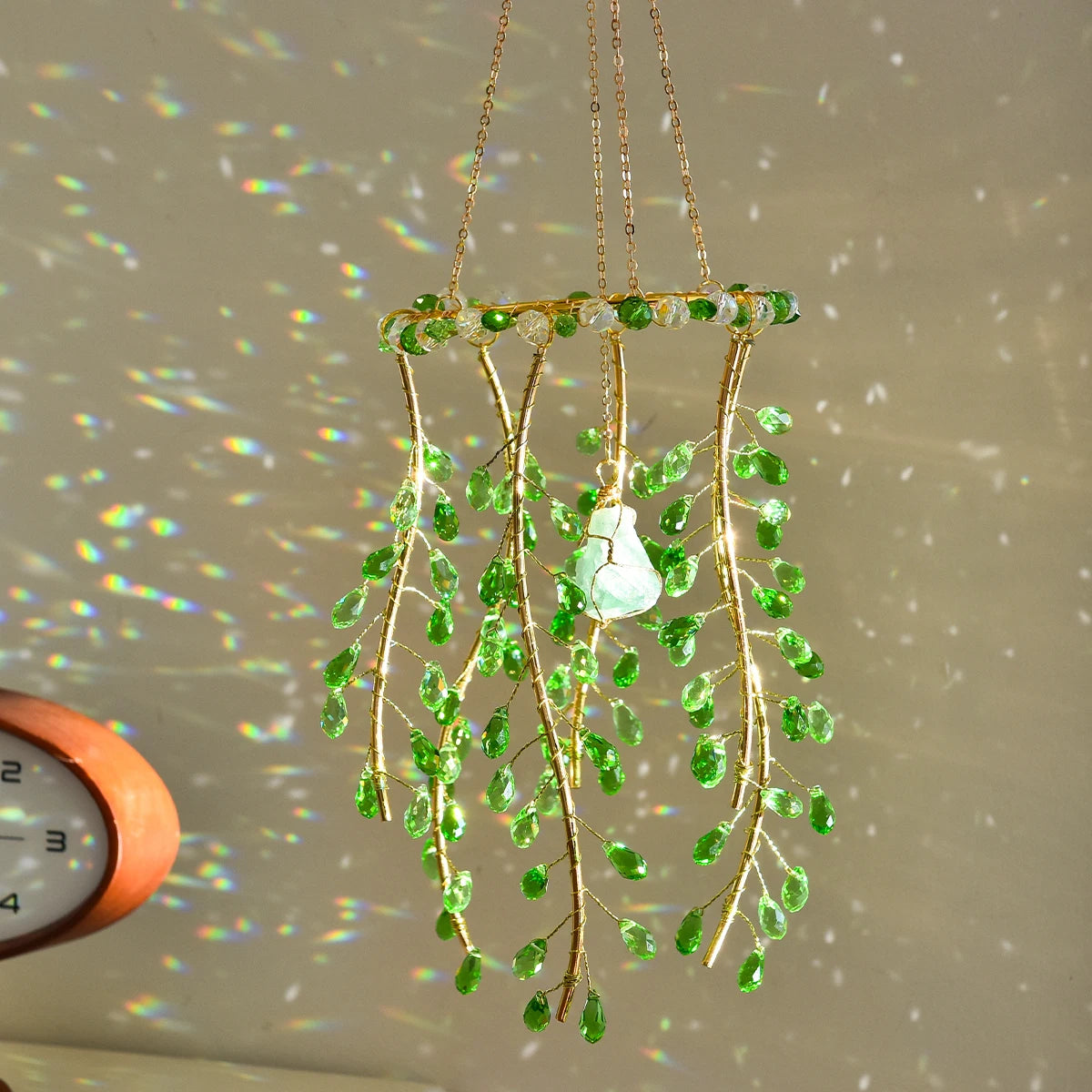 Crystal Willow Suncatcher Wind Chime in Natural Stone Finish