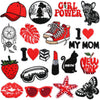 Red 3D Embroidered Iron-On Patches for Clothing & Crafts