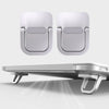 Two silver aluminum portable laptop stands shown from above and a side view.