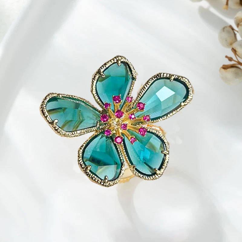Crystal Flower Statement Ring