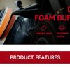 A hand is using a detailing foam buffing pad on a car surface for automotive cleaning.