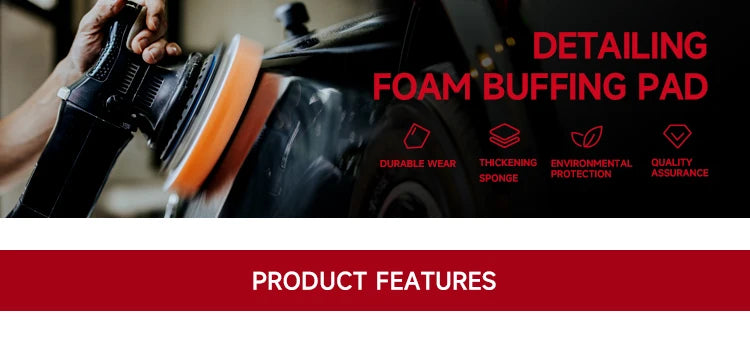 A hand is using a detailing foam buffing pad on a car surface for automotive cleaning.