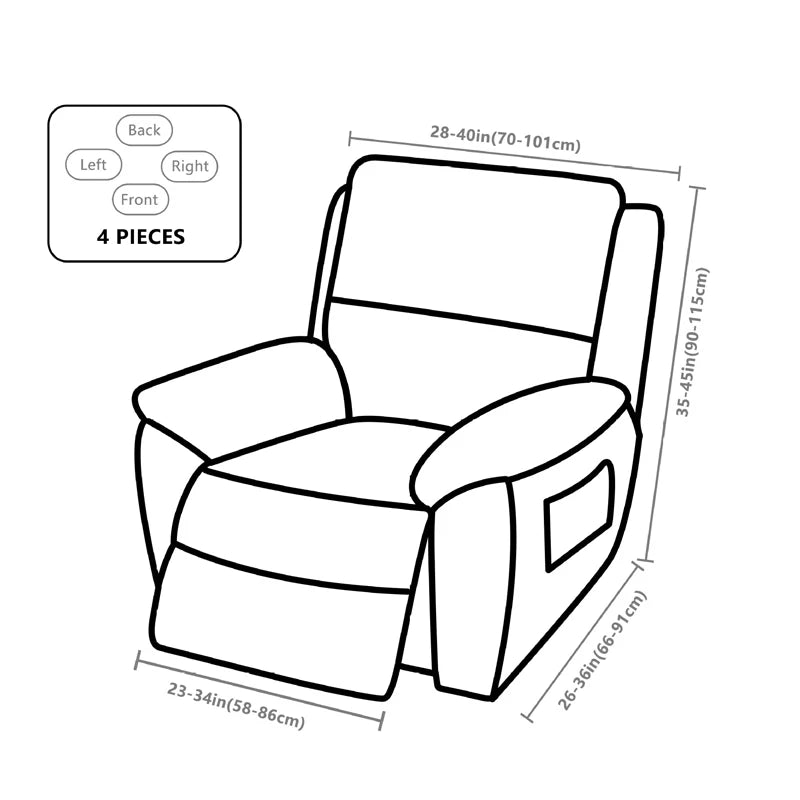 Printed Recliner Cover with Side Pocket — 4-Piece Set