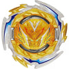 A battle spinning top featuring a gold and silver metal construction with blue accents.