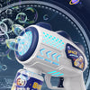 A white bubble gun toy featuring a rotating space bubble mechanism and an astronaut design.