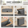 Step-by-step instructions showing how to easily assemble a bamboo-framed toilet paper storage basket with a lid.