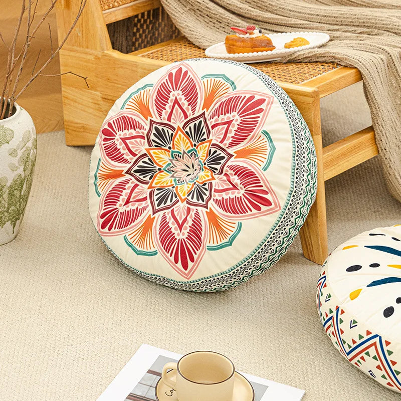 Bohemian Round Floor Cushion with Anti-Slip Base