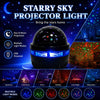 A black star projector light device showing various night sky patterns and light modes.