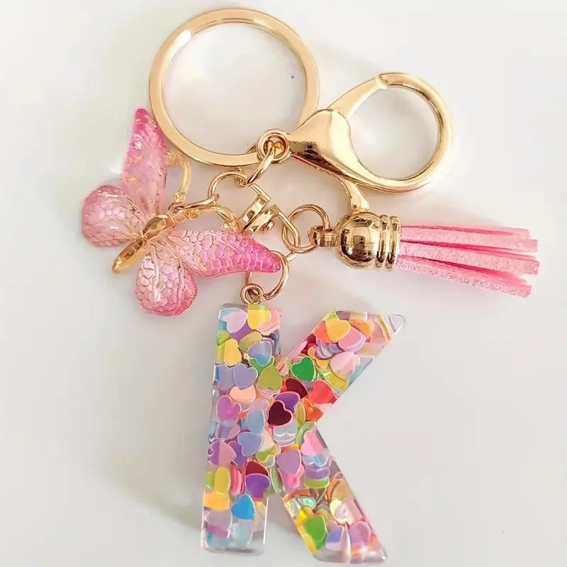 Pink Glitter Butterfly Keychain with Tassel